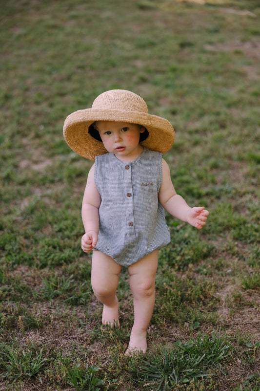 Picnic Gingham Romper in Blue