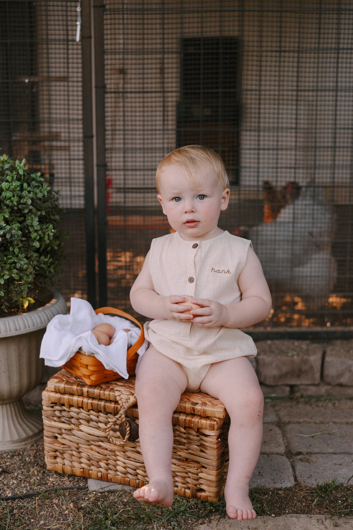 Picnic Gingham Romper in Tan